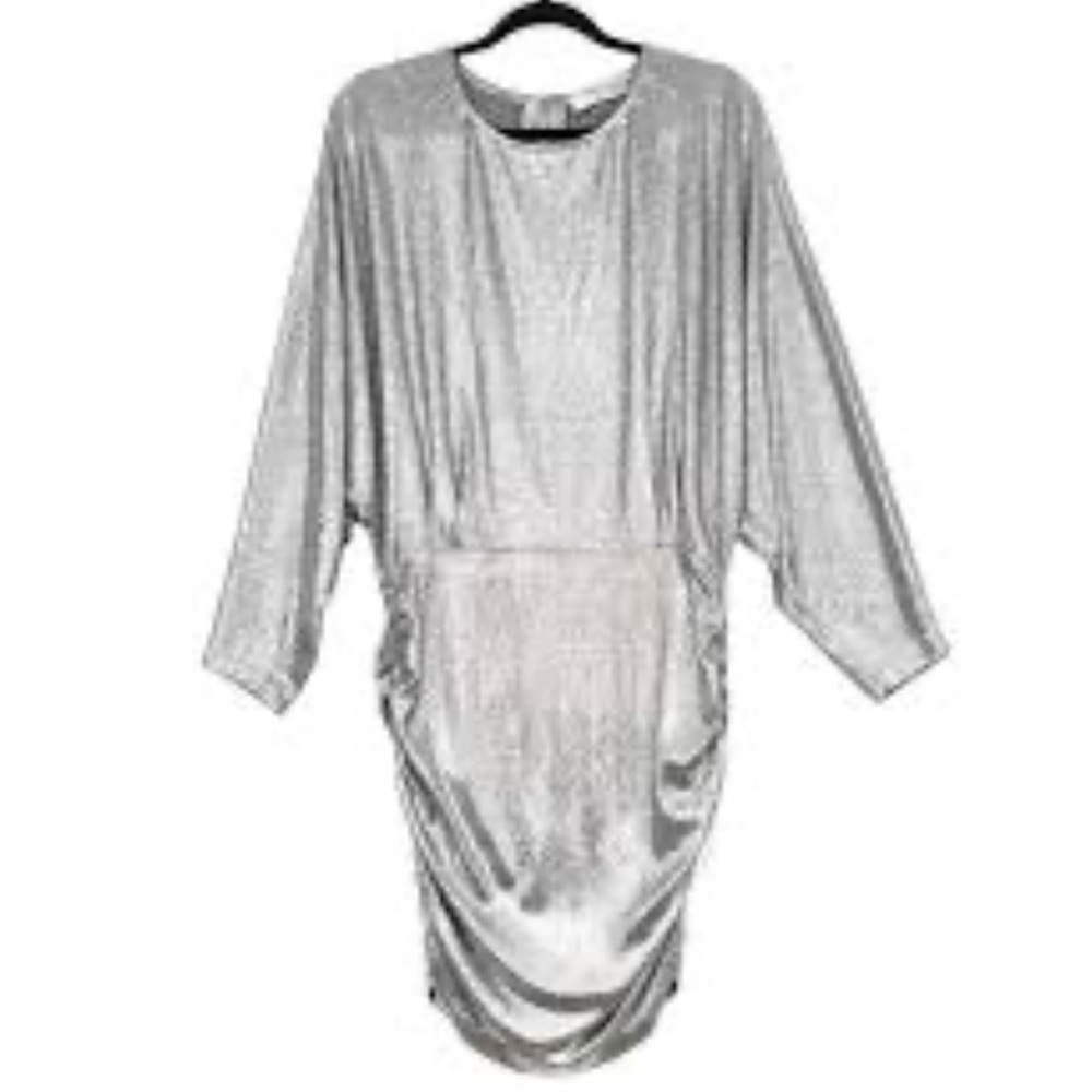 IRO Silver Shimmer Ruched Mini Dress